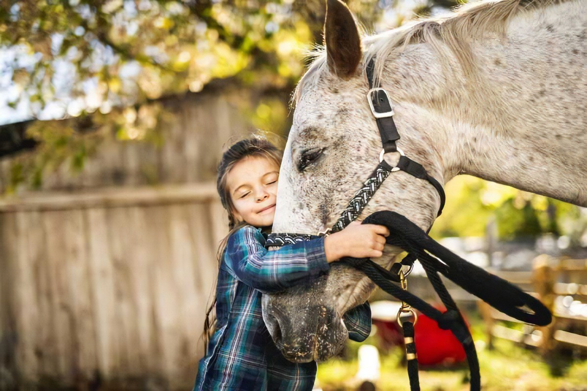 foto di una bambina con un cavallo